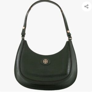 TORY BURCH Evergreen Robinson Spazzolato Embossed Leather Crescent Bag